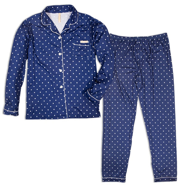 Lounge pants long jersey polka dots dark blue patterned - Mix+Relax
