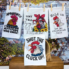 Driftless Studios - Apparently I Have An Attitude Rooster Cotton Tea Towels