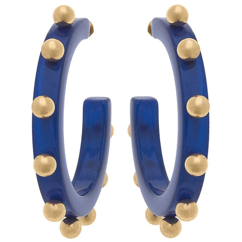 Kelley Studded Metal and Resin Hoop Earrings in Blue