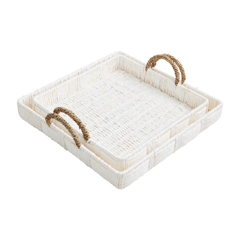 WHITE WOVEN TRAY SET