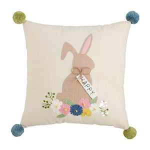 Happy Bunny Embroidered Pillow