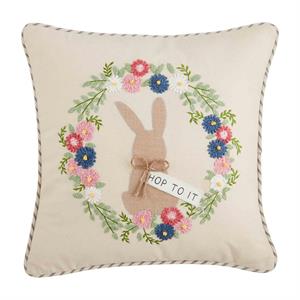 Hop To It Bunny Embroidered Pillow