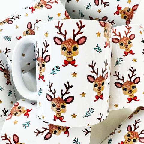 Mugsby - Christmas Reindeer Ceramic Coffee Mug, Christmas Mugs