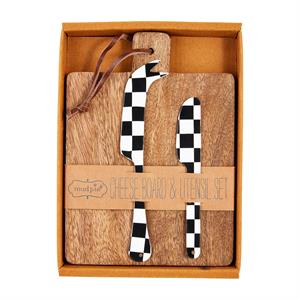 Checkered Cheese Board & Utensil Set