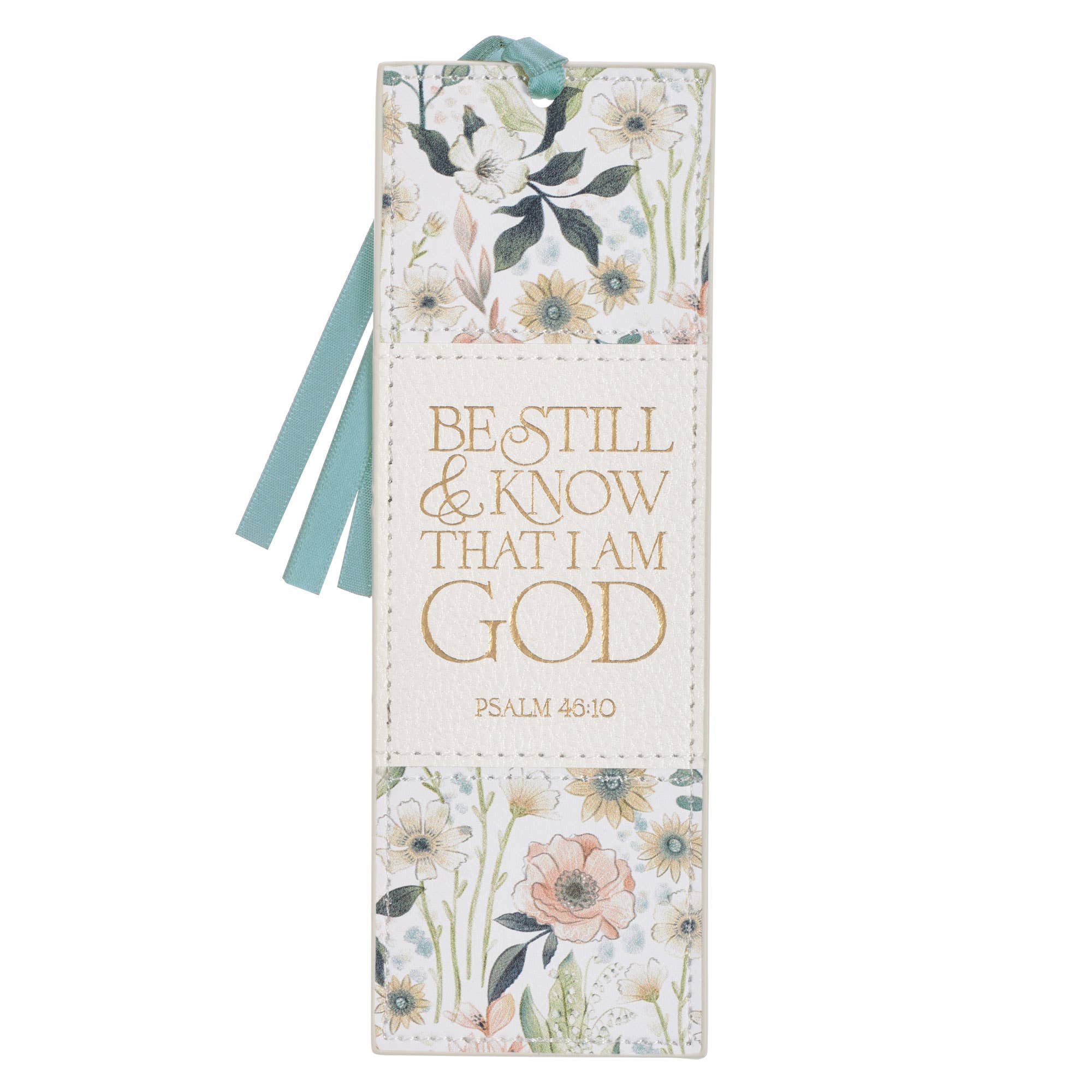 Christian Art Gifts - Bookmark Faux Leather White Be Still Ps. 46:10