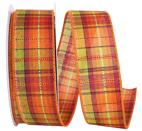 FIELD PLAID STITCH VALUE WIRED EDGE RIBBON