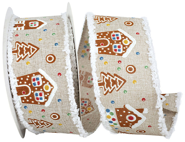 GINGERBREAD HOUSES LINEN FRIZETTE WIRED EDGE