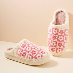 Frem - Flower Color Block Home Slippers: Beige / Large