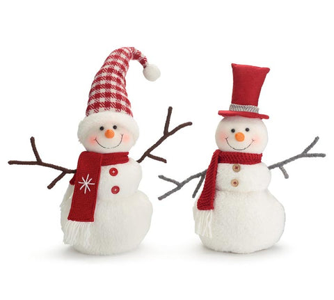 WHITE PLUSH SNOWMEN WITH HAT AND SCARF