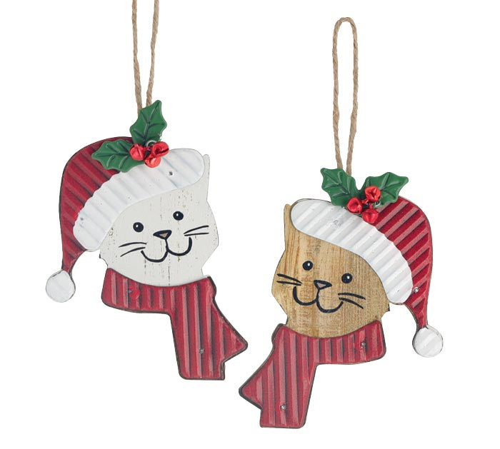 WOODEN CAT ORNAMENTS WITH TIN HAT