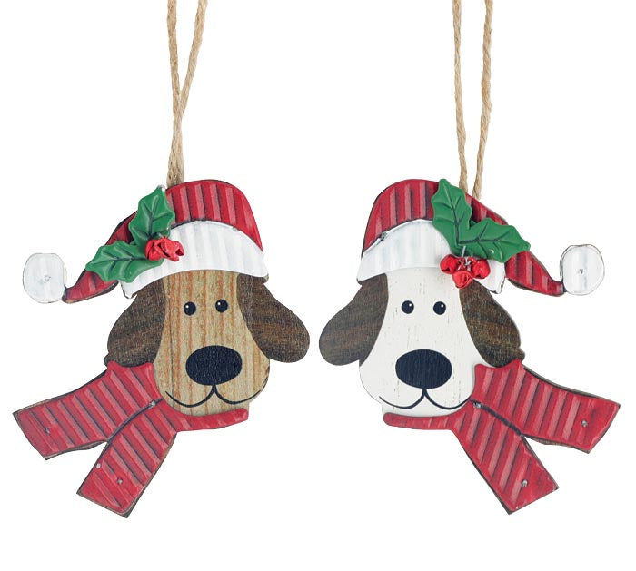 WOODEN DOG ORNAMENTS WITH TIN HATS