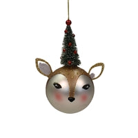 DEER OL CHRISTMAS BALL TREE GLASS ORNAMENT 3" X 6"