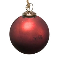 MATTER MARBLED GLASS BALL ORN. 6''-BURGANDY