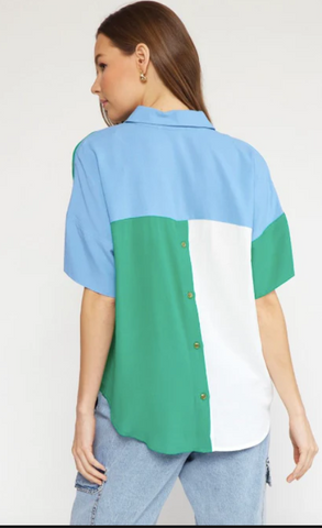 TOBI GREEN COLORBLOCK TOP