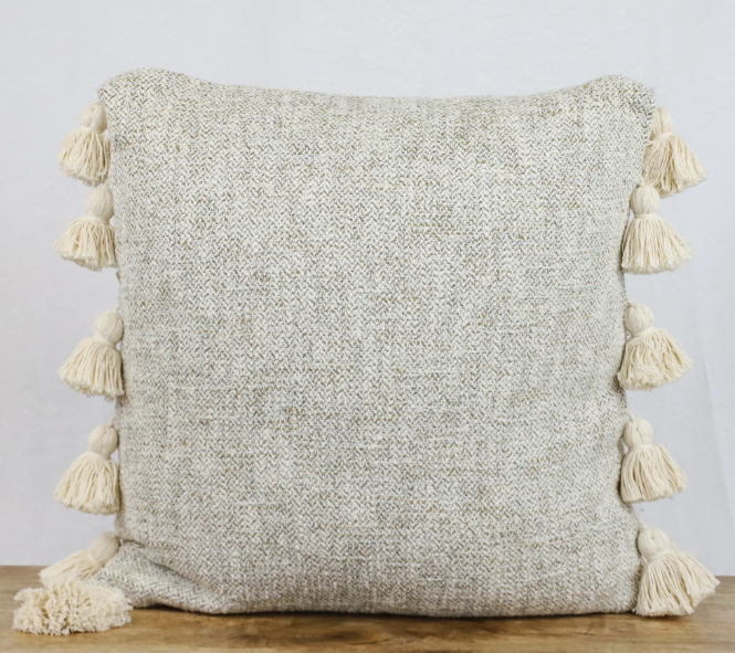 20" YARN DYED FABRIC PILLOW W/ TASSEL