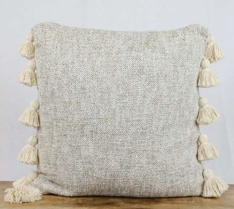 20" YARN DYED FABRIC PILLOW W/ TASSEL