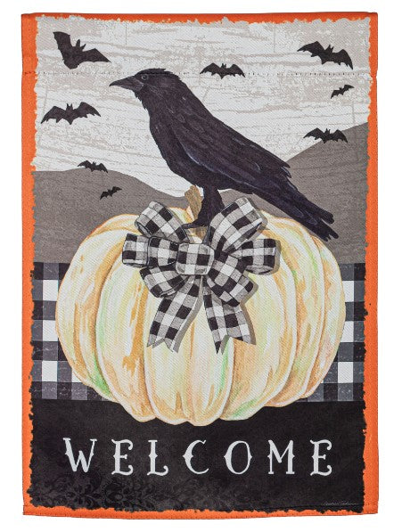 White Pumpkin with Black Crow Garden Suede Flag