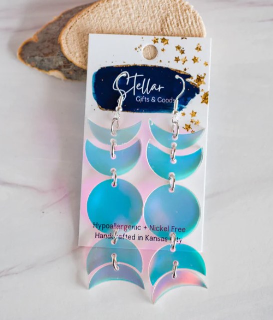 Holographic Moon Phase Dangle Earrings