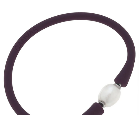 Bali Freshwater Pearl Silicone Bracelet in Plum