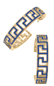 Ryan Game Day Greek Keys Enamel Hoop Earrings in Blue