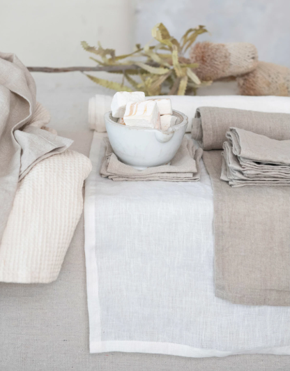 Stonewashed Linen Table Runner, off white