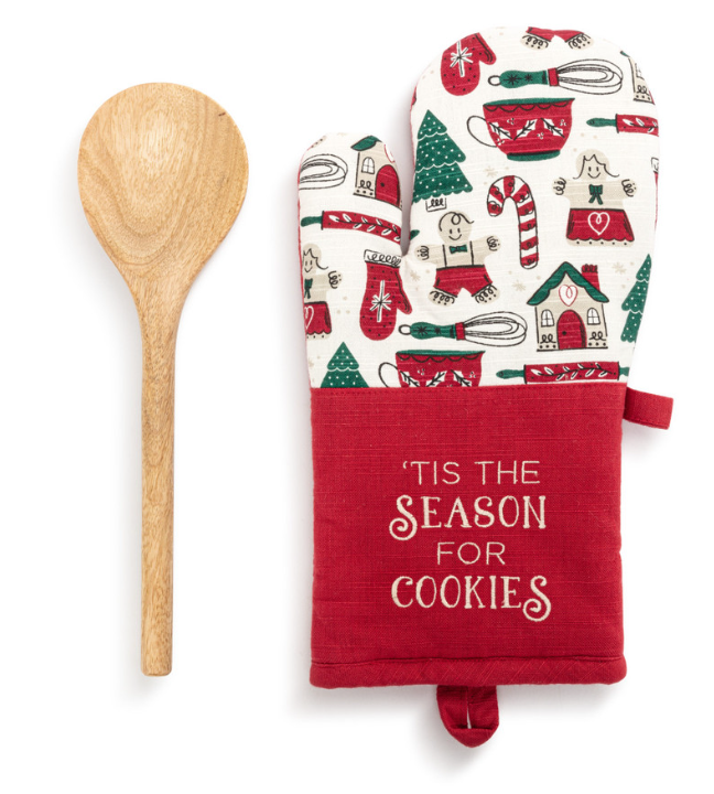 'Tis the Season Oven Mitt and Wood Spoon Set