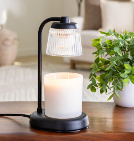 Fluted Glass Black Candle Warmer Lamp