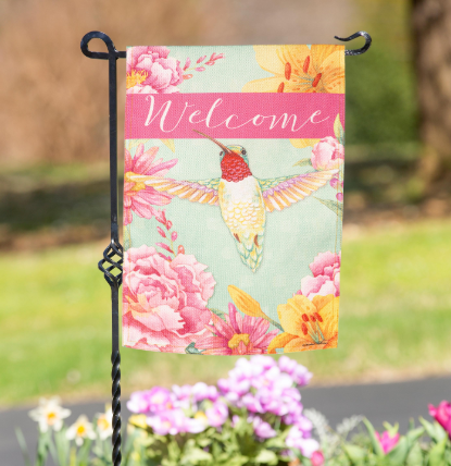 Welcome Hummingbird Burlap Garden Flag