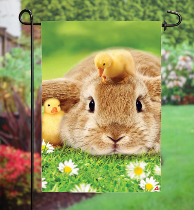 Bunny and Duckling Lustre Garden Flag