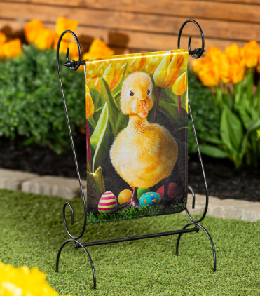 Duckling and Tulips Lustre Garden Flag