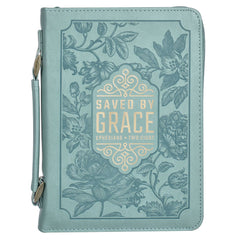 Christian Art Gifts - Bible Cover Fashion Teal Saved by Grace Eph. 2:8: Large