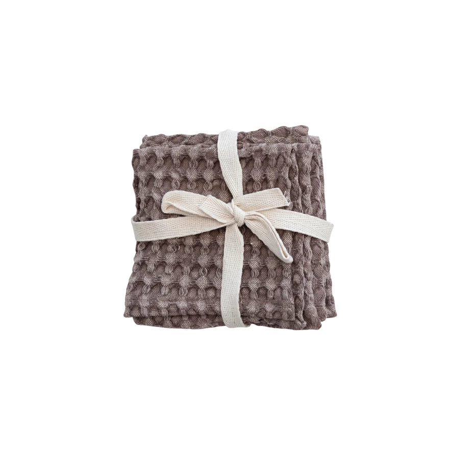 Aubergine Stonewashed Cotton Waffle Weave Dish Cloths