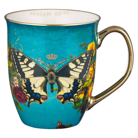 Christian Art Gifts - Mug Teal/White Butterfly Hope Isa. 40:31