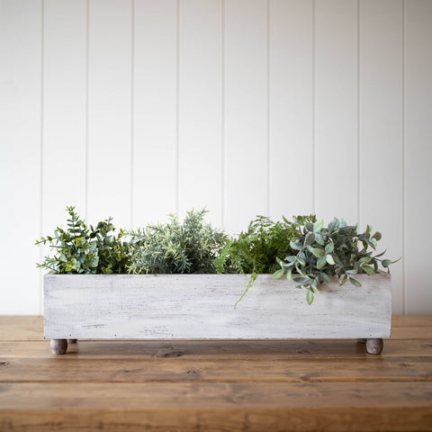 Foreside Home & Garden - Maxwell Distressed White Wood Farmhouse Trug Bin