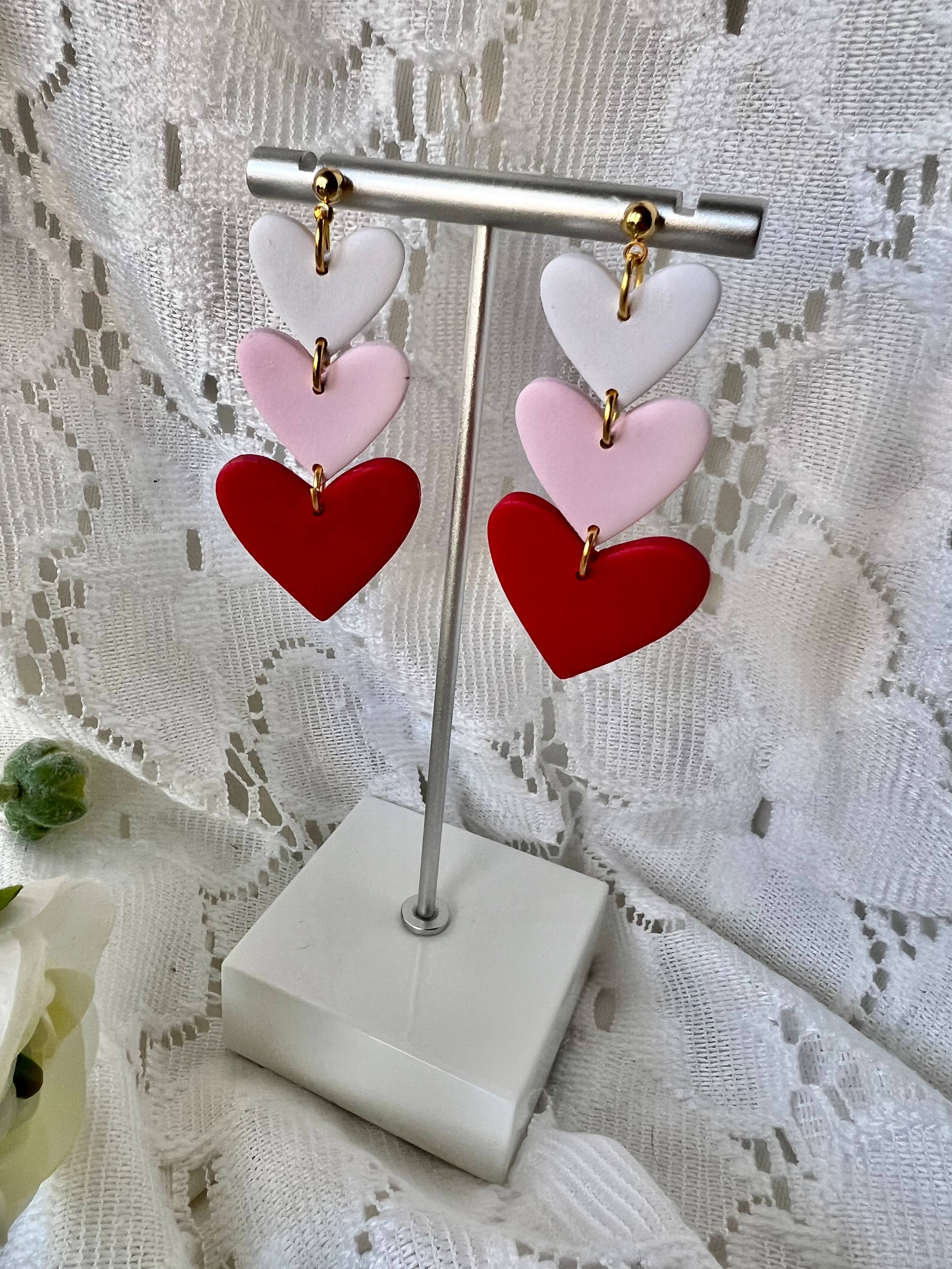 Three Tier Heart Earrings