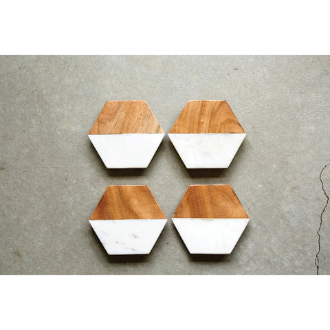 Wood Hexagon Coasters, Set of 4