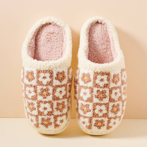 Frem - Flower Color Block Home Slippers: Beige / Small / 4DL98001