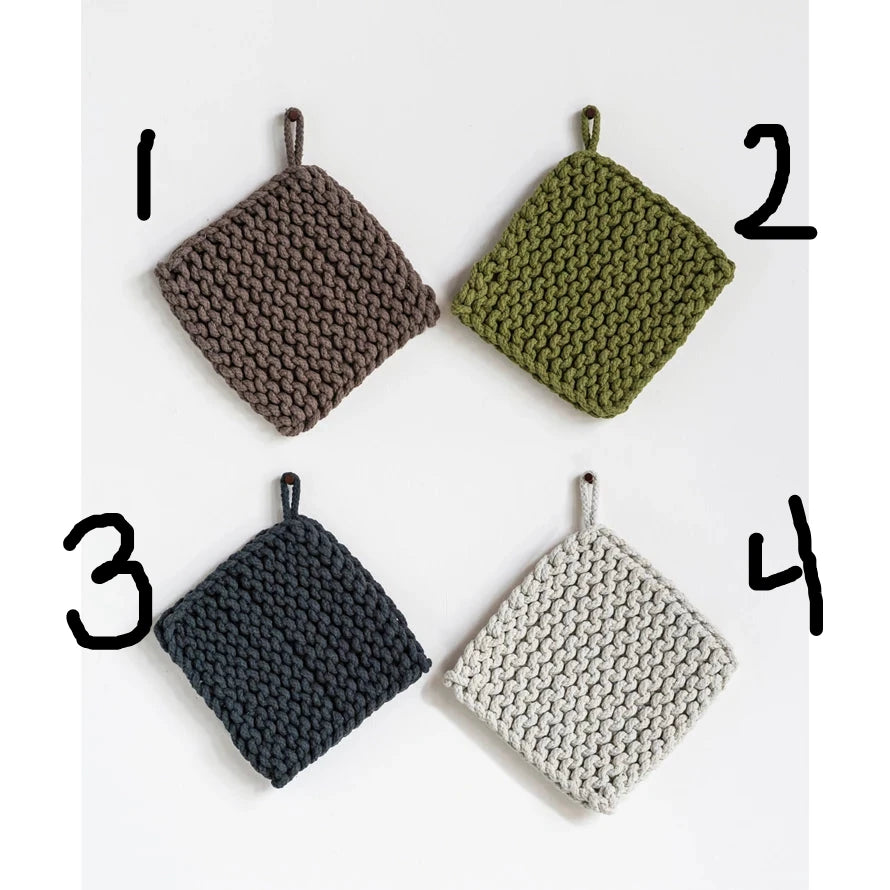 Cotton Crocheted Pot Holder, 4 Colors