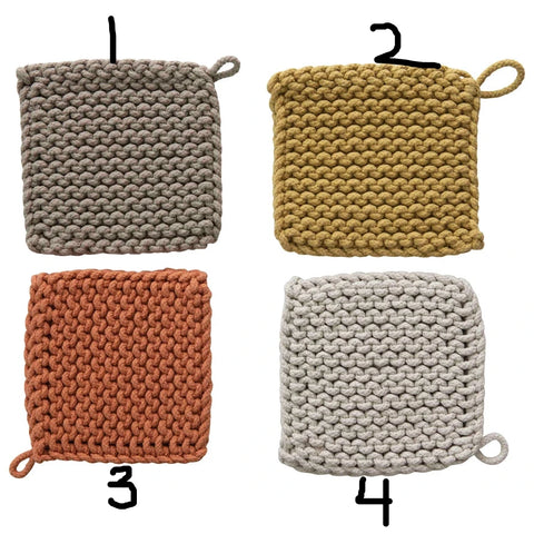 Cotton Crocheted Pot Holder, 4 Colors