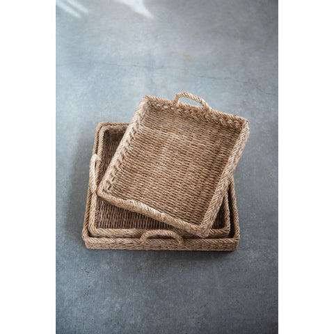 Decorative Hand-Woven Trays with Handles