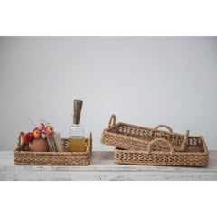 Decorative Hand-Woven Trays with Handles