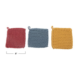 Cotton Crocheted Pot Holder, 3 Colors