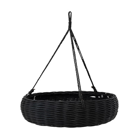 Hand-Woven Hanging Rattan Basket with Jute Rope Hanger