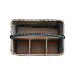 Hand-Woven Rattan Striped Caddy with 4 Sections and Handle