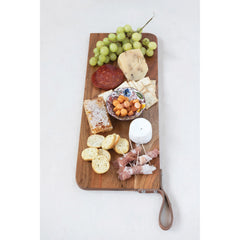 Acacia Wood Cheese/Cutting Board with Leather Strap