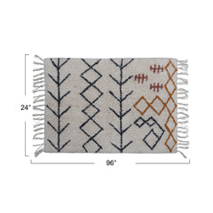 Cotton Tufted Bath Mat with Abstract Design and Fringe