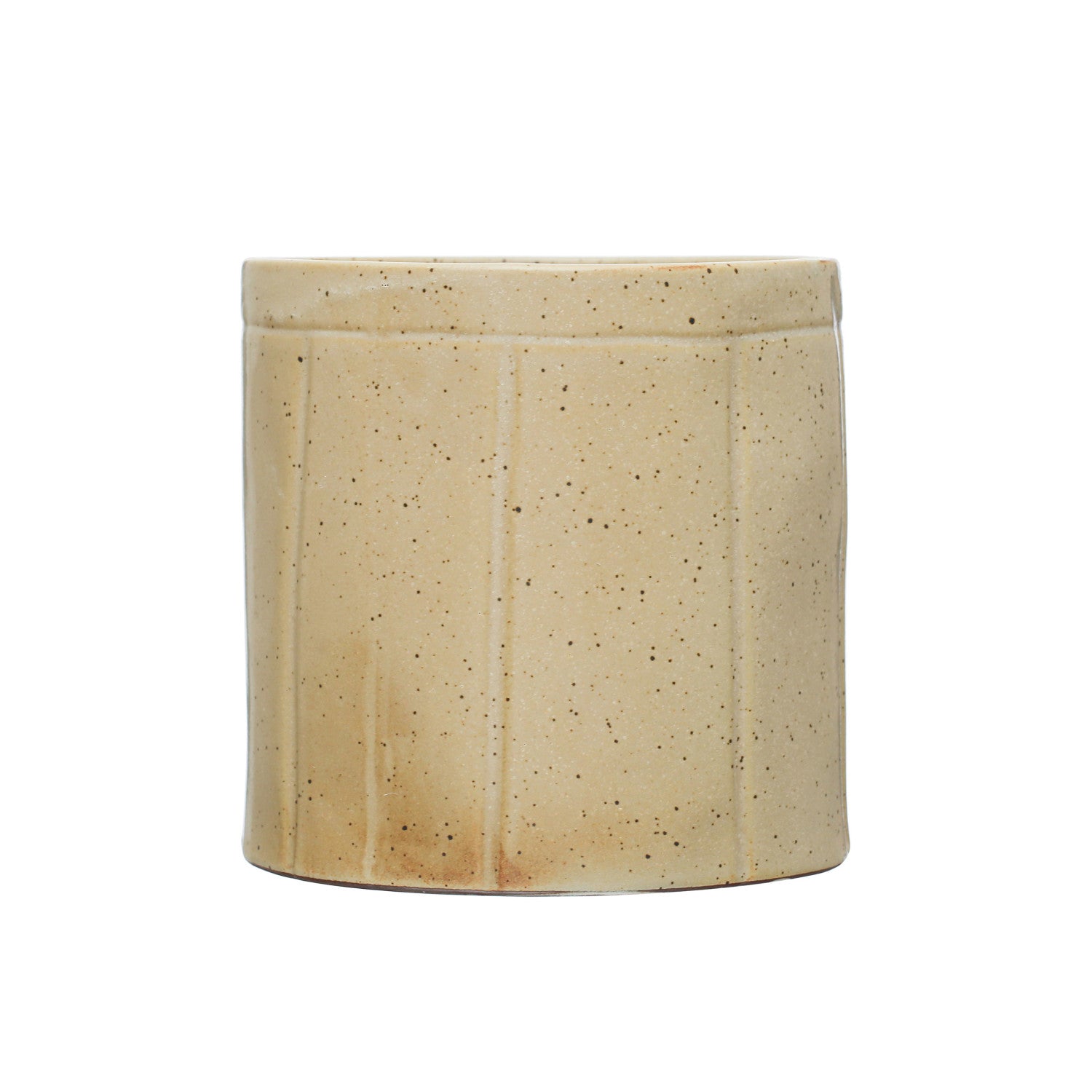 Decorative Stoneware Crock w/ Debossed Lines, Reactive Glaze