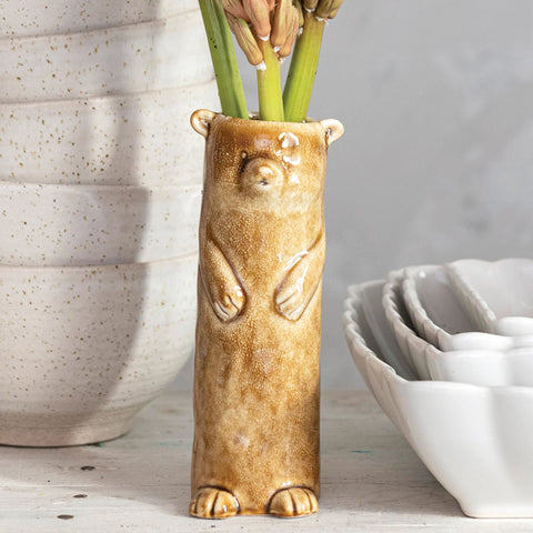 Stoneware Bear Vase, Reactive Crackle Glaze (Each One Will Vary)