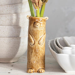 Stoneware Bear Vase, Reactive Crackle Glaze (Each One Will Vary)