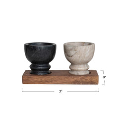 Mango Wood Tray w/ 2 Marble Bowls, Black & Beige,